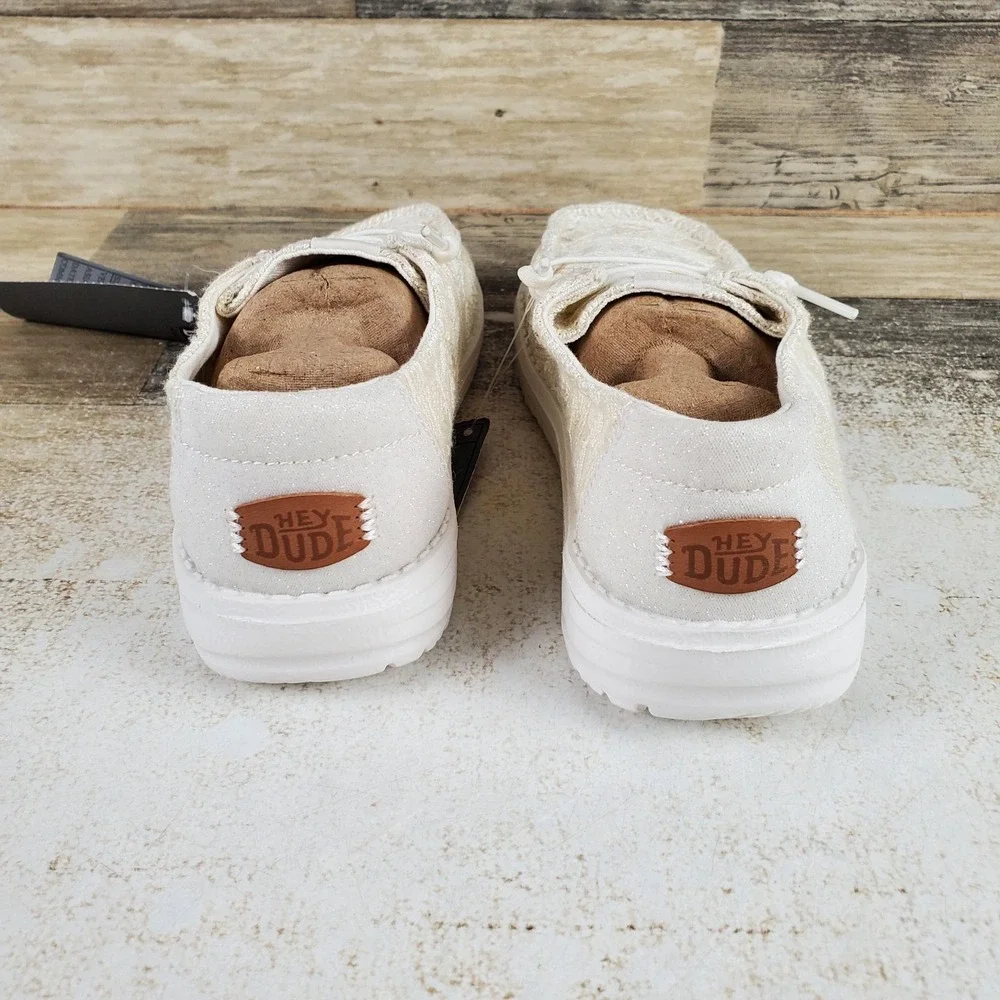 Hey Dude Wendy Crochet Lace Kids Loafers Shoes Sz 13 C13 White Gold Round Toe